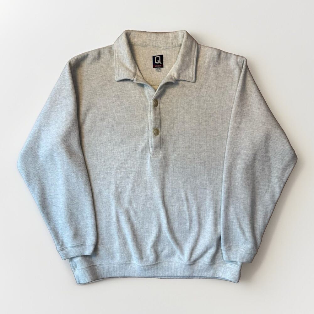 Vintage QuikSilver Sweatshirt Large Gray 90s Made in USA Fleece Henley Pullover